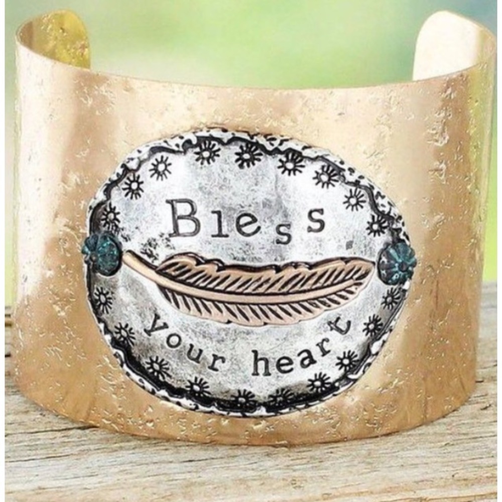 Gold Tritone Bless Your Heart Cuff Bracelet